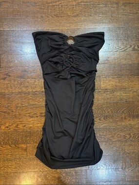 Amazon Black Strapless Ruched Tube Dress with Ring Accents